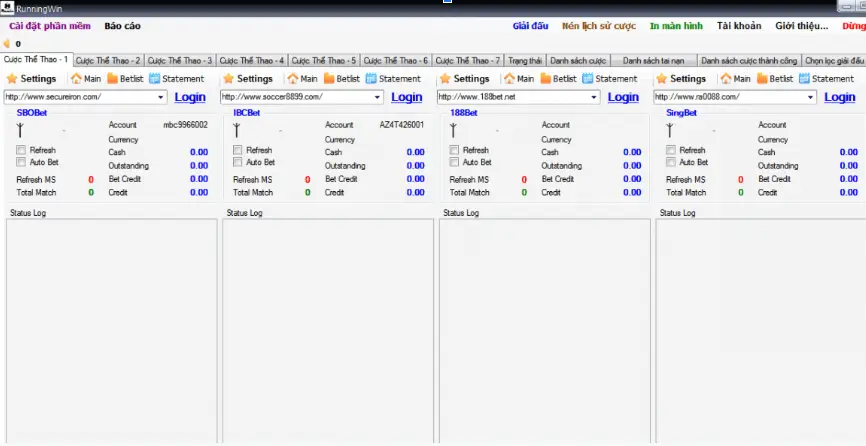 Giao diện phần mềm cá độ bóng đá Bet Banh Running Win 